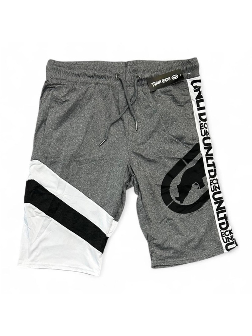 ECKO UNLTD Mens Panel Stitched Activewear Shorts Grey Marled Medium Gym NWT